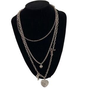 Multi layered silver tone love and key 22 inch necklace